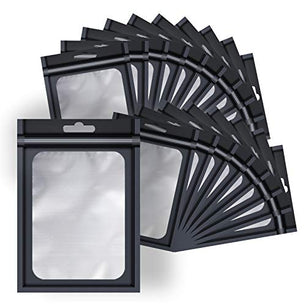 100-Pack Resealable Zipper Food Storage Bag Aluminium Foil Mylar Smell Proof Plastic Flat Clear Window Packaging Pouch for Party Favor Food Candy Jewelry Lip Gloss Optional