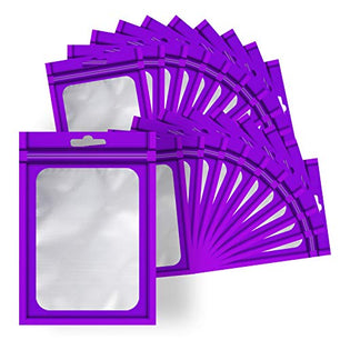 100-Pack Resealable Zipper Food Storage Bag Aluminium Foil Mylar Smell Proof Plastic Flat Clear Window Packaging Pouch for Party Favor Food Candy Jewelry Lip Gloss Optional