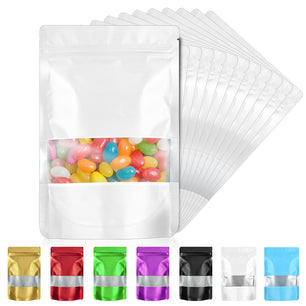 120pcs Mylar Bags for Food Storage,Smell Proof Bag with Matte Window Resealable Food Storage Bags for Small Business, Stand-up Foil Pouch Packaging Freeze Dried Candy Bag