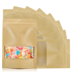 120pcs Kraft Bags with Window Zipper Lock Stand Up Bulk Pouches Resealable Bags, Smell Proof Mylar Bags for Food Storage, Stand-up Resealable Food Storage Bags with Clear Window