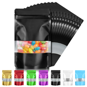 200pcs Mylar Bags for Food Storage,Stand-up Resealable Bag with Matte Window, Stand Up Smell Proof Bags, Foil Pouch Sealable Treat Bag for Small business Packaging