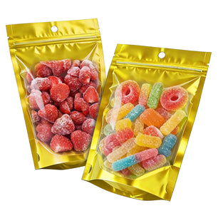 100pcs Mylar Bags for Food Storage,Smell Proof Bag with Window Resealable Stand-up Foil Pouch Packaging Freeze Dried Candy Bag Food Storage Bags for Small Business
