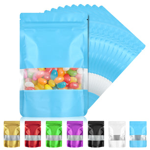 200pcs Mylar Bags for Food Storage,Stand-up Resealable Bag with Matte Window, Stand Up Smell Proof Bags, Foil Pouch Sealable Treat Bag for Small business Packaging