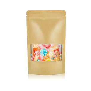 120pcs Kraft Bags with Window Zipper Lock Stand Up Bulk Pouches Resealable Bags, Smell Proof Mylar Bags for Food Storage, Stand-up Resealable Food Storage Bags with Clear Window