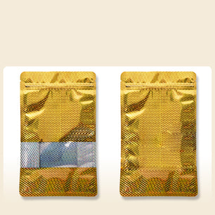 50pcs Mylar Bags for Food Storage,Golden Holographic Window Flat Bottom Stand-Up Smell Proof Bag Resealable，Packaging Freeze Dried Candy Bag Food Storage Bags for Small Business