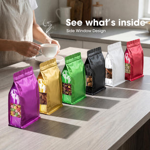 100pcs Mylar Bags for Food Storage，Side window Flat Bottom Stand-Up Smell Proof Bag Resealable，Packaging Freeze Dried Candy Bag Food Storage Bags for Small Business