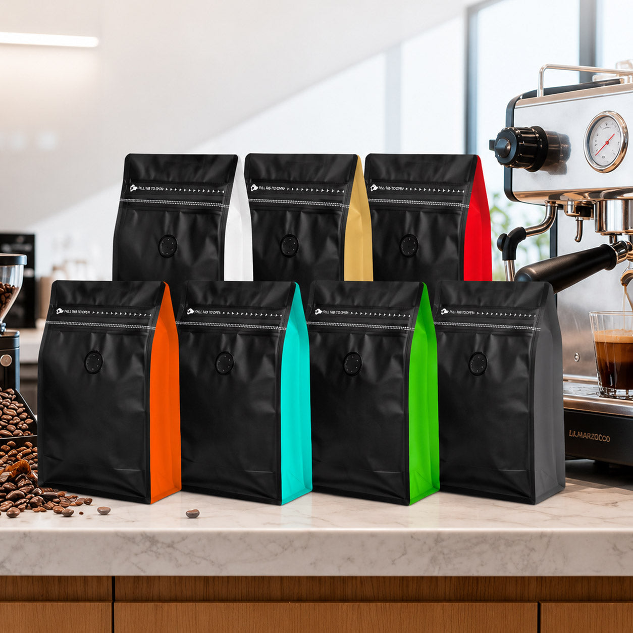 Black side-colour octagonal sealed coffee bag with valve
