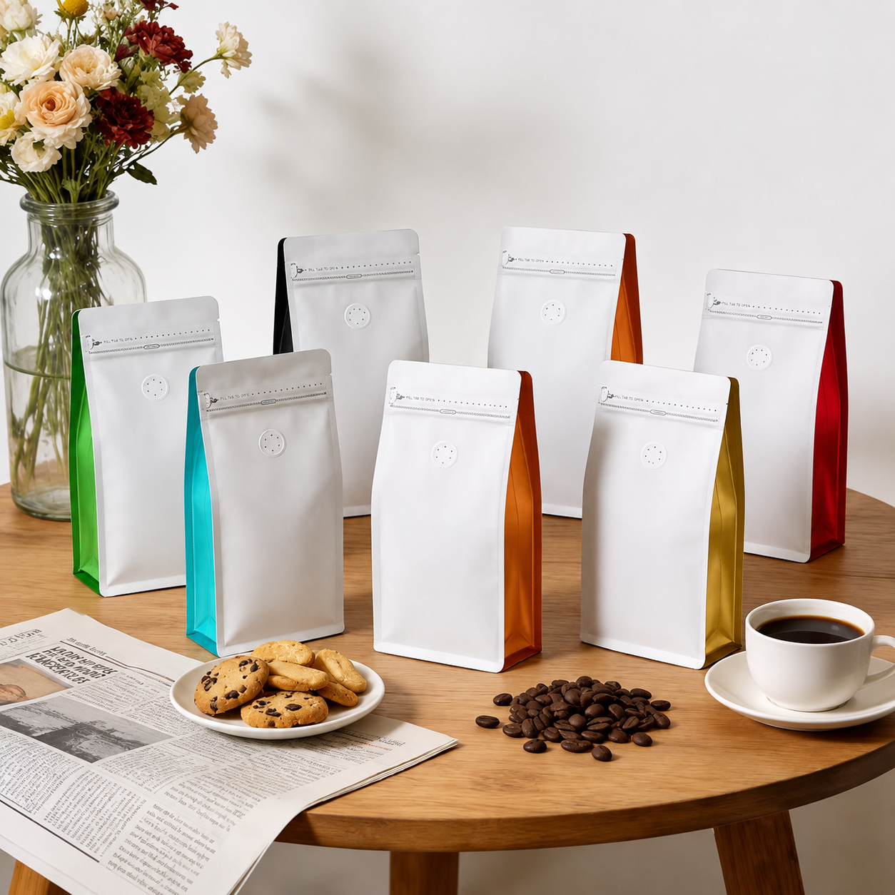 Side colour - coffee bean packaging bag white coffee bag