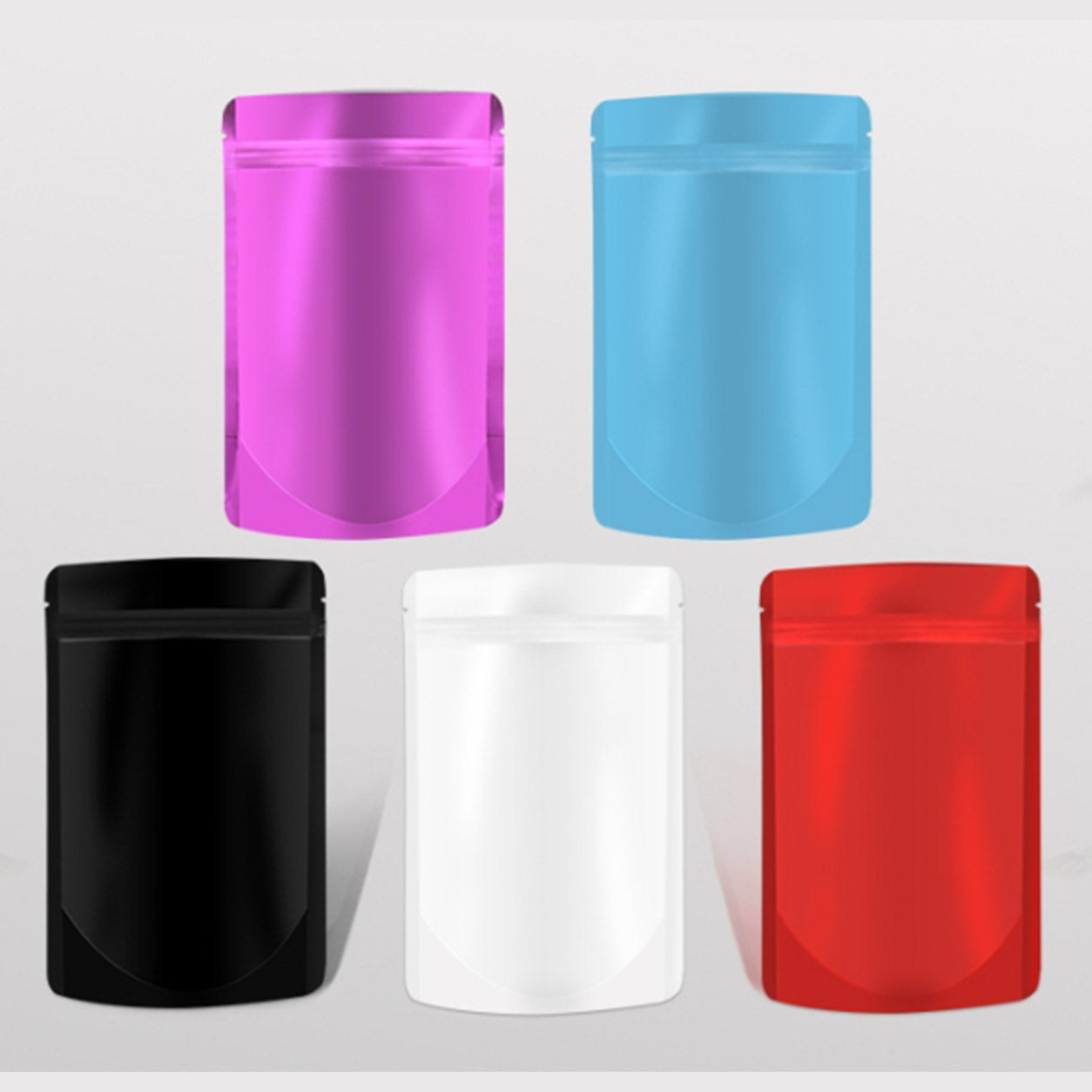 Windowless self-standing self-sealing aluminum foil bag