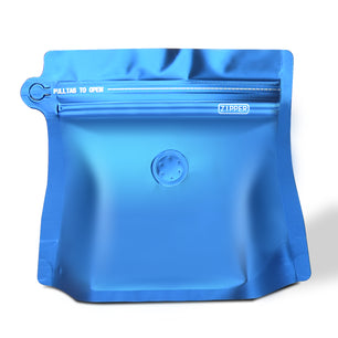 Blue diamond stand-up coffee bag with one-way valve and zipper